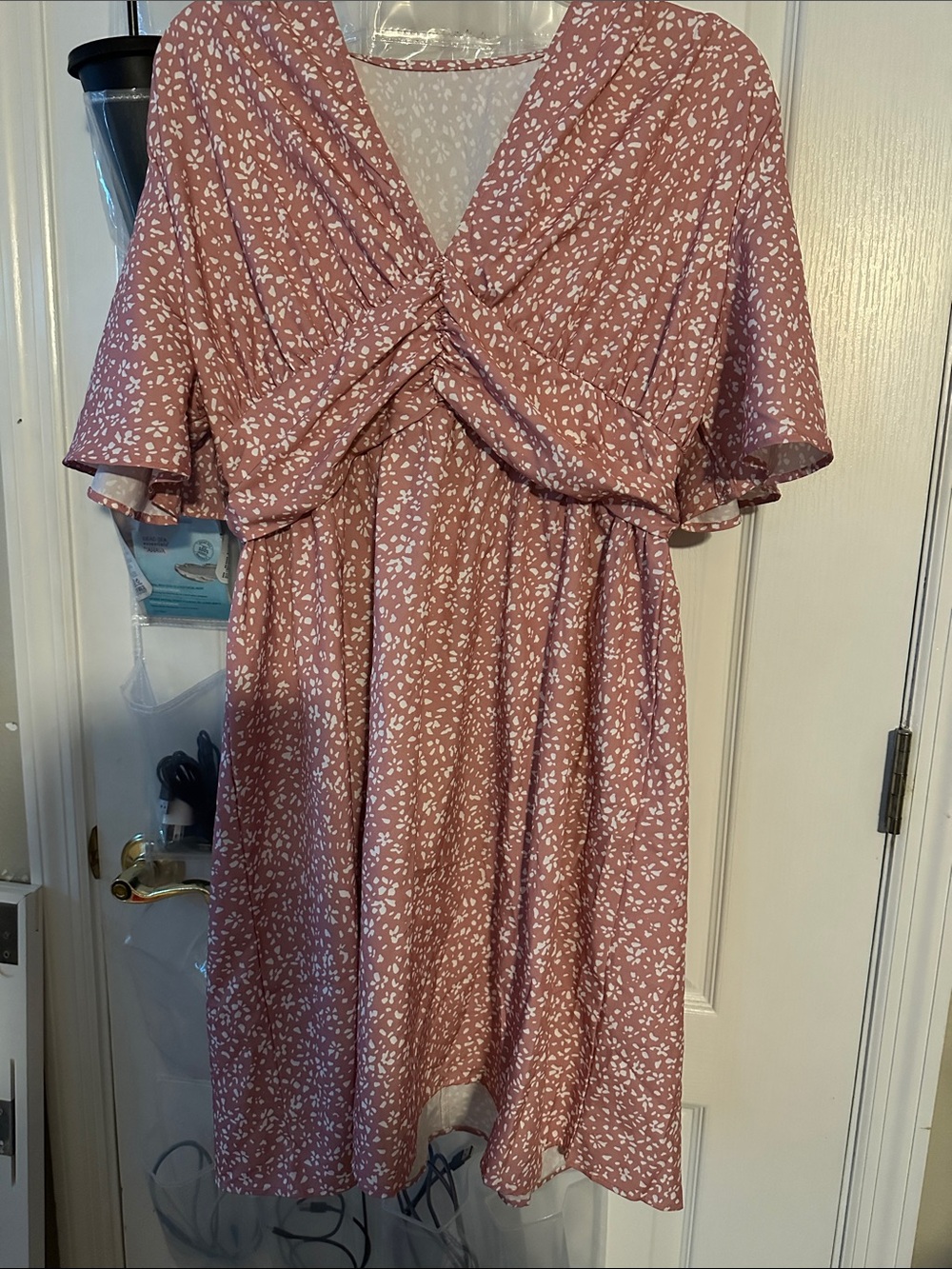 Pink & White Floral Peasant-Style Mini Dress
